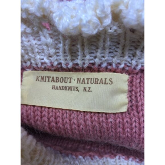 Knitabout Naturals Handknits Pink Balloon Sleeve Pullover Sweater Ruffled Collar - Picture 3 of 6